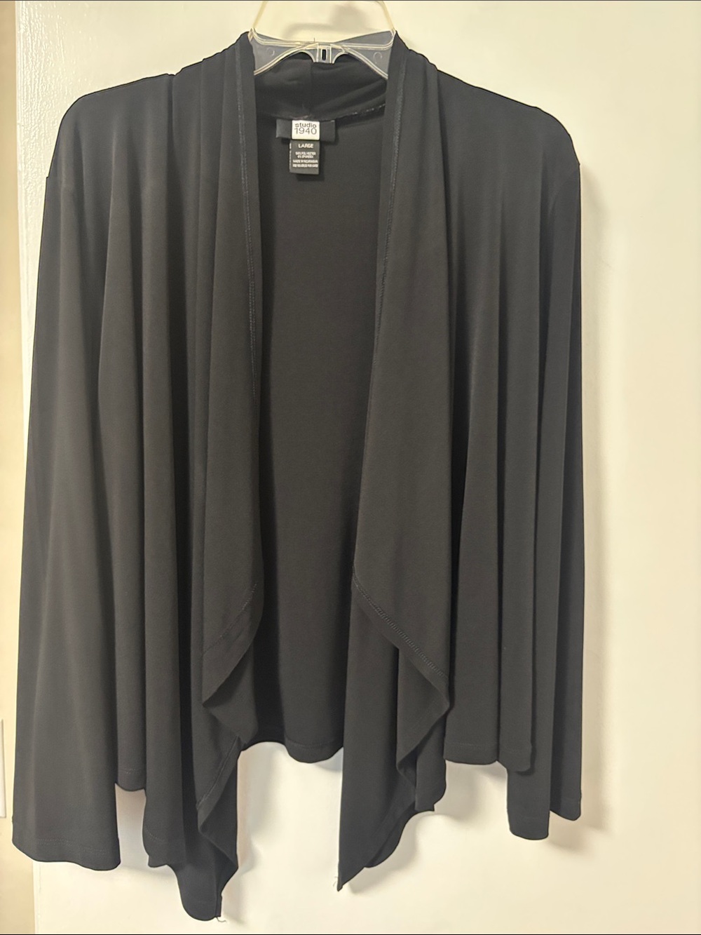 Avenue Black Draped Open Front Cardigan